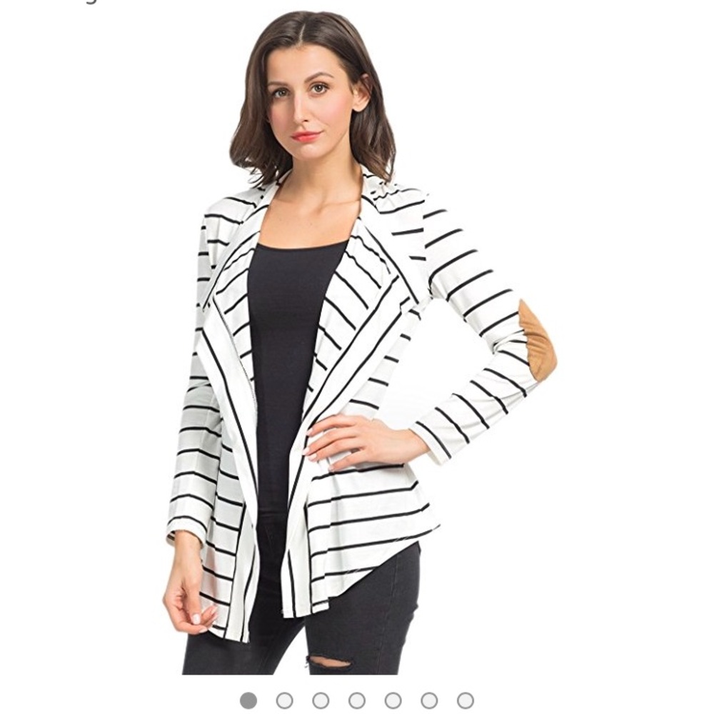 Lightweight Open Sweater with Suede Elbow Patches